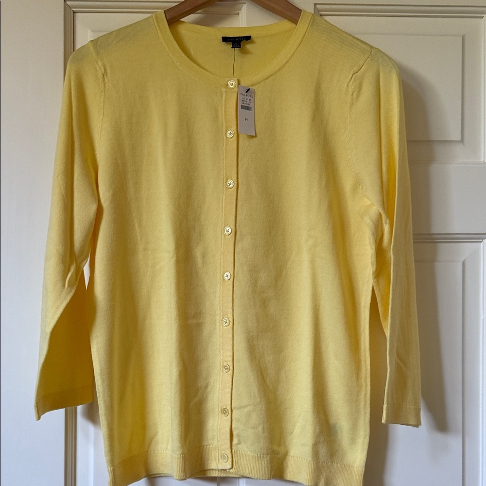 Talbots  Pale Yellow Button-Front Crewneck Cardigan